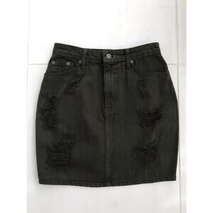 Carmar Distressed A-Line Cotton Denim Jean Mini Skirt Olive